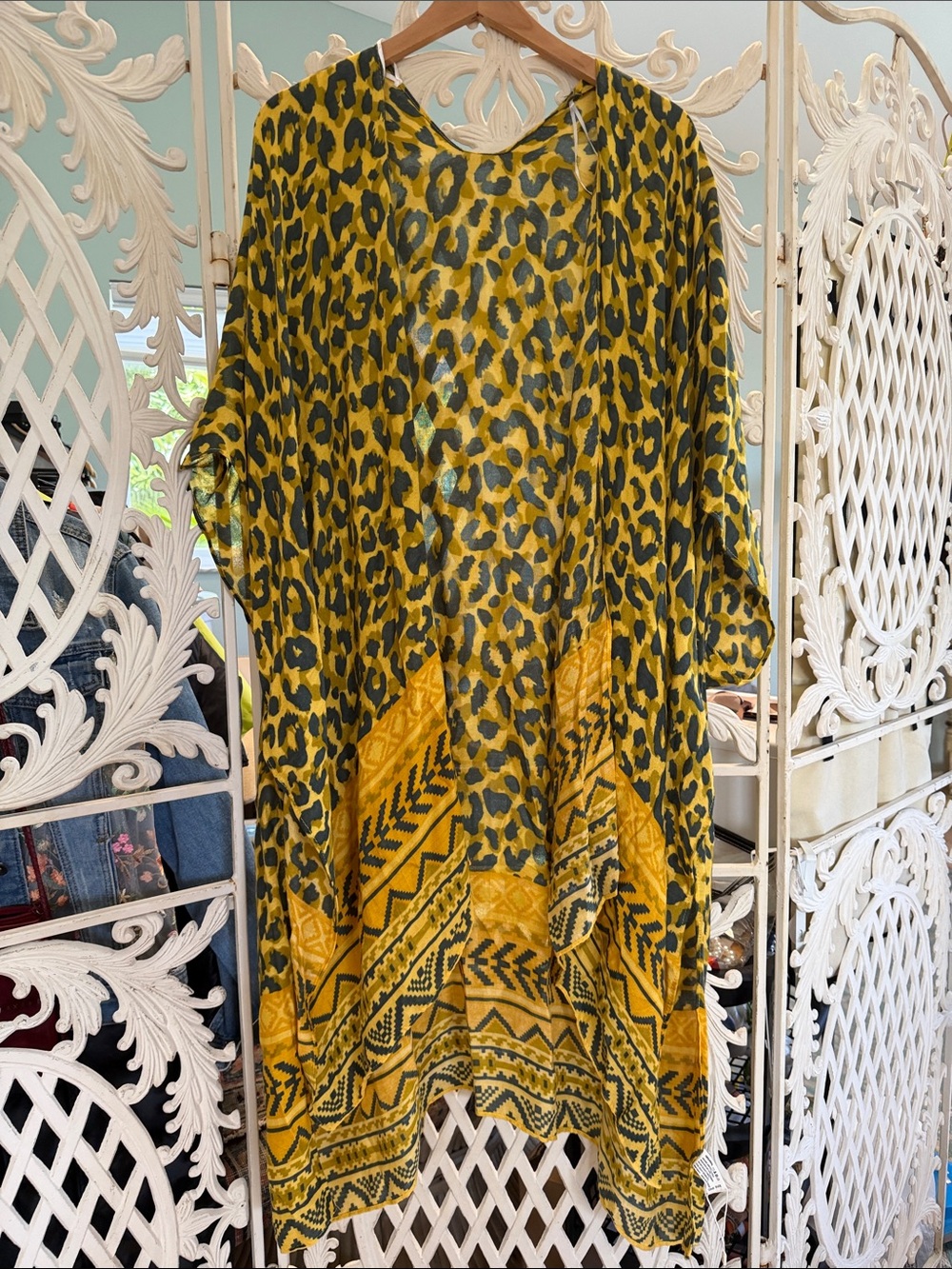 Leopard Print Kimono in Mustard Yellow